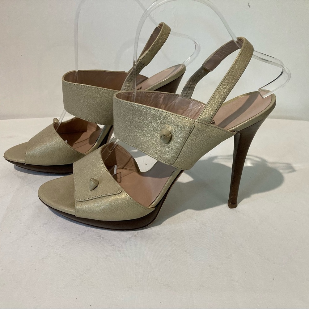 Salvatore Ferragamo Gold-tone Sandal Heels.  Size 9 1/2.
